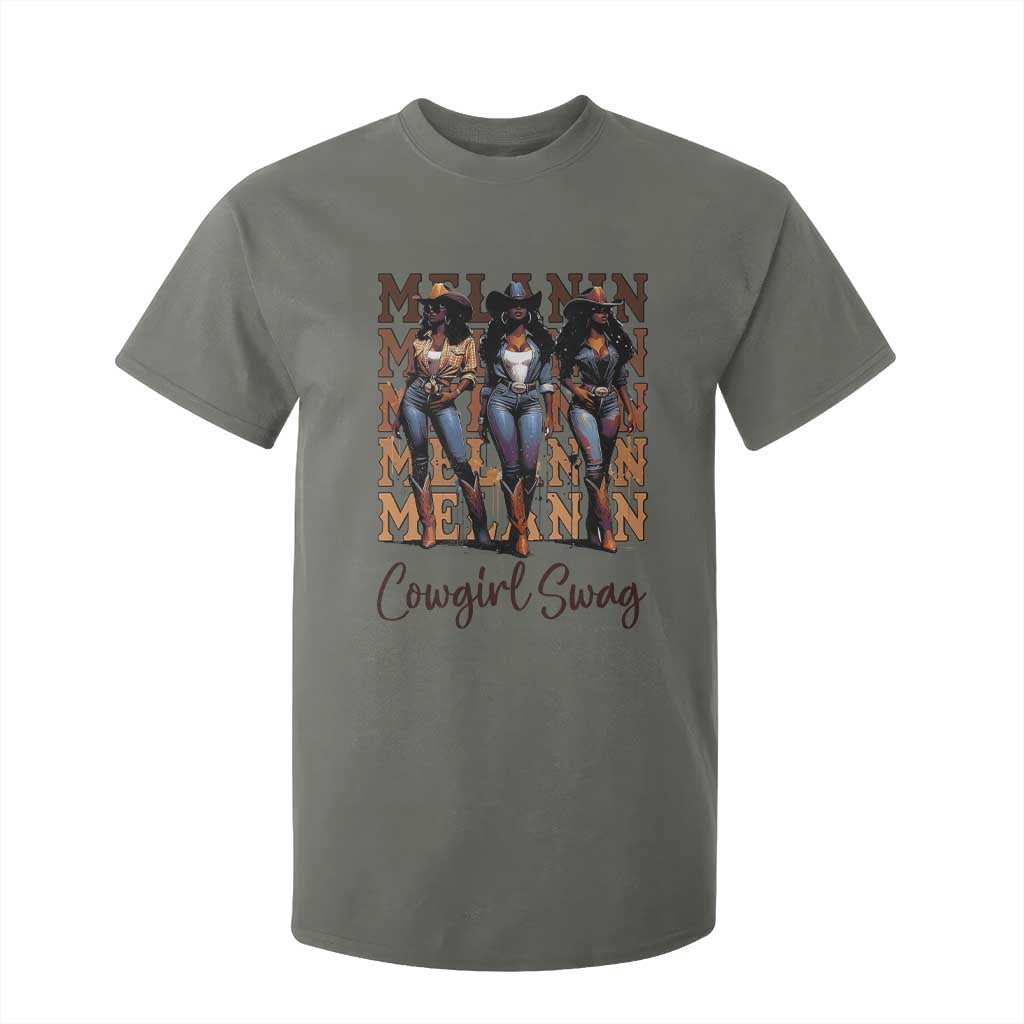 Melanin Cowgirl Swag T Shirt For Kid African American Cowgirls Black History Pride TS02 Military Green Print Your Wear
