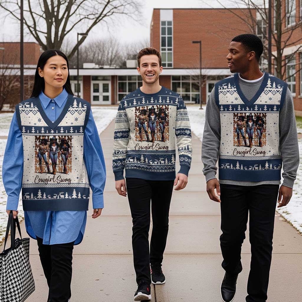Melanin Cowgirl Swag V-Neck Knit Sweater Vest African American Cowgirls Black History Pride TS02 Beige Navy Print Your Wear