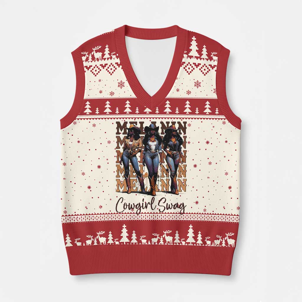 Melanin Cowgirl Swag V-Neck Knit Sweater Vest African American Cowgirls Black History Pride TS02 Beige Red Print Your Wear