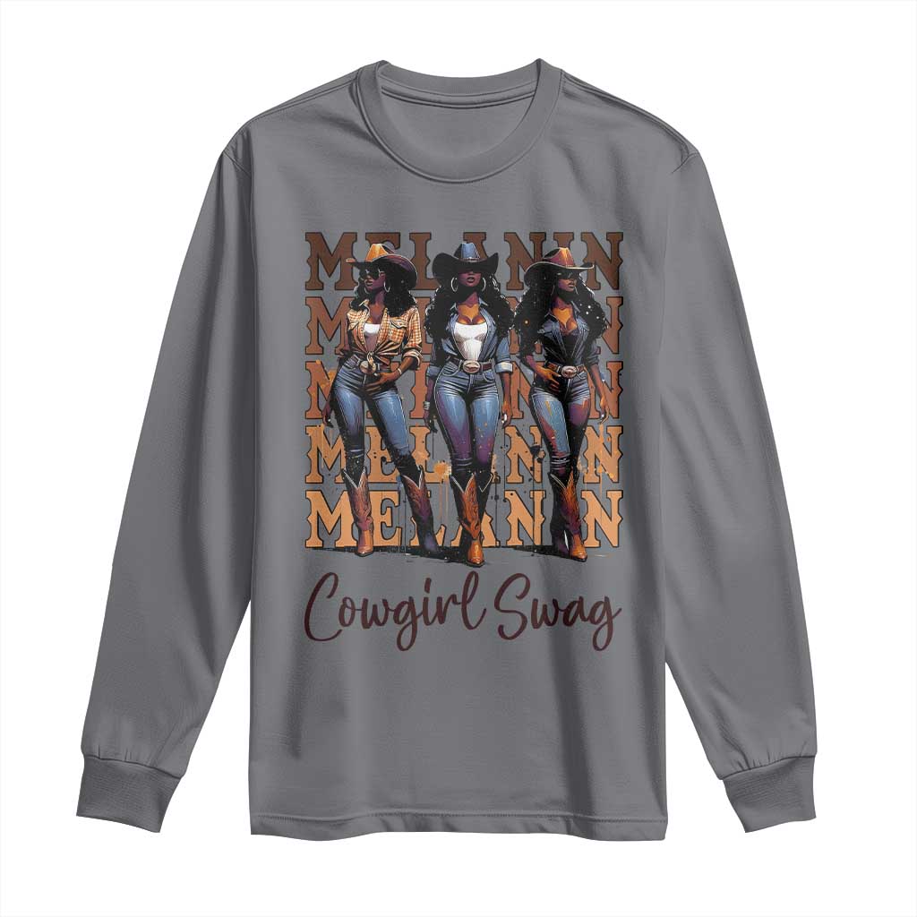 Melanin Cowgirl Swag Long Sleeve Shirt African American Cowgirls Black History Pride TS02 Charcoal Print Your Wear
