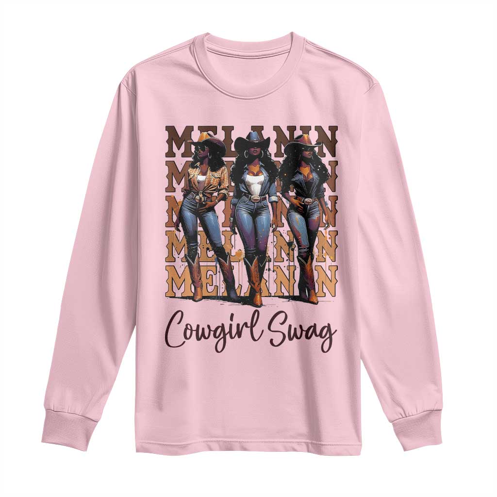 Melanin Cowgirl Swag Long Sleeve Shirt African American Cowgirls Black History Pride TS02 Light Pink Print Your Wear
