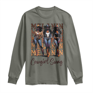 Melanin Cowgirl Swag Long Sleeve Shirt African American Cowgirls Black History Pride TS02 Military Green Print Your Wear