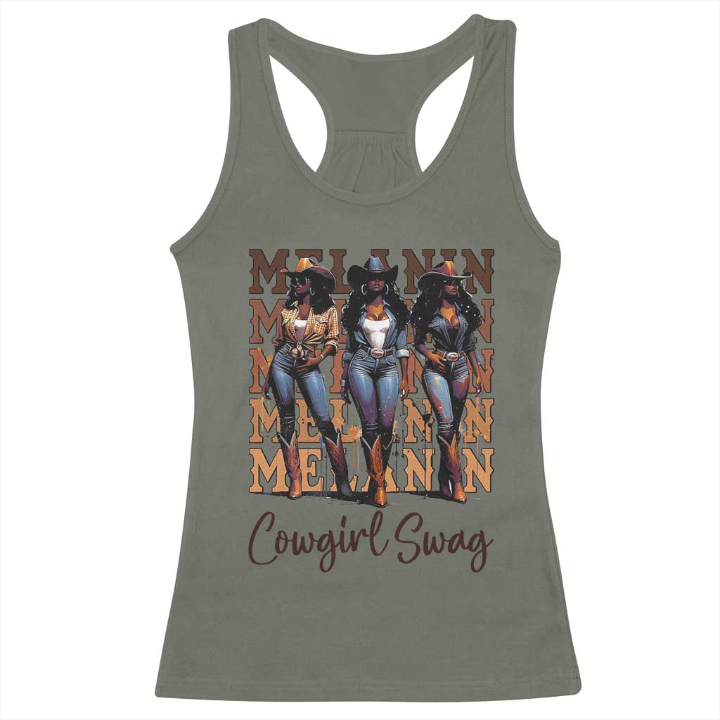 Melanin Cowgirl Swag Racerback Tank Top African American Cowgirls Black History Pride TS02 Military Green Print Your Wear