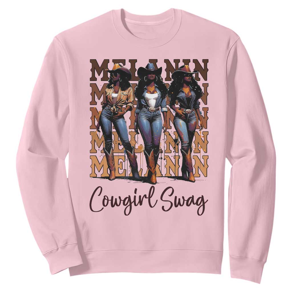 Melanin Cowgirl Swag Sweatshirt African American Cowgirls Black History Pride TS02 Light Pink Print Your Wear