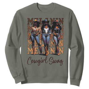 Melanin Cowgirl Swag Sweatshirt African American Cowgirls Black History Pride TS02 Military Green Print Your Wear