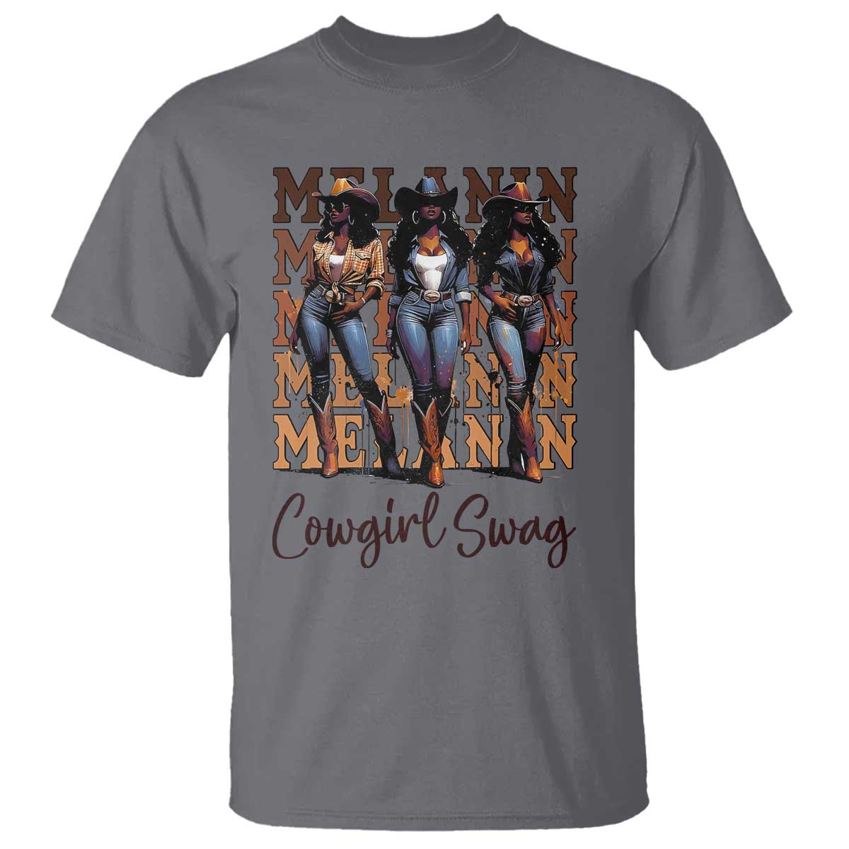 Melanin Cowgirl Swag T Shirt African American Cowgirls Black History Pride TS02 Charcoal Print Your Wear