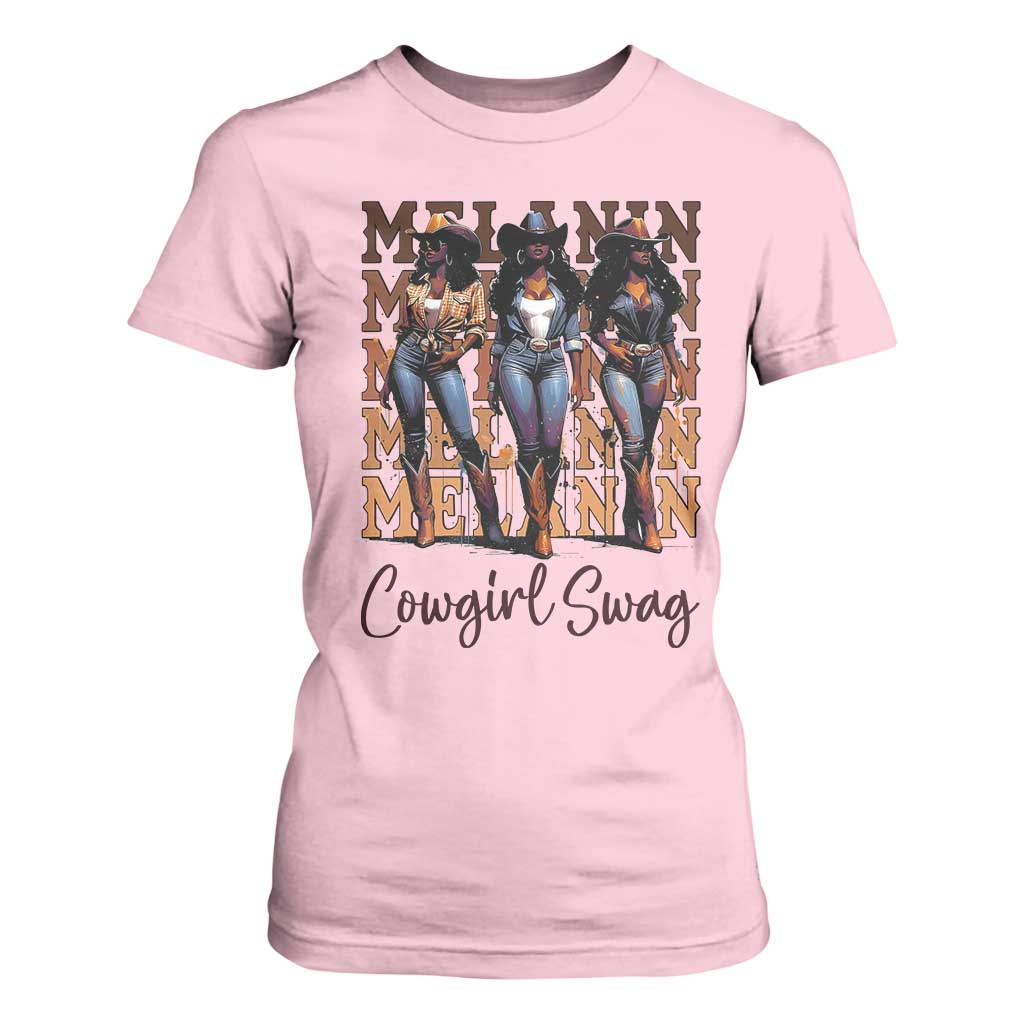 Melanin Cowgirl Swag T Shirt For Women African American Cowgirls Black History Pride TS02 Light Pink Print Your Wear