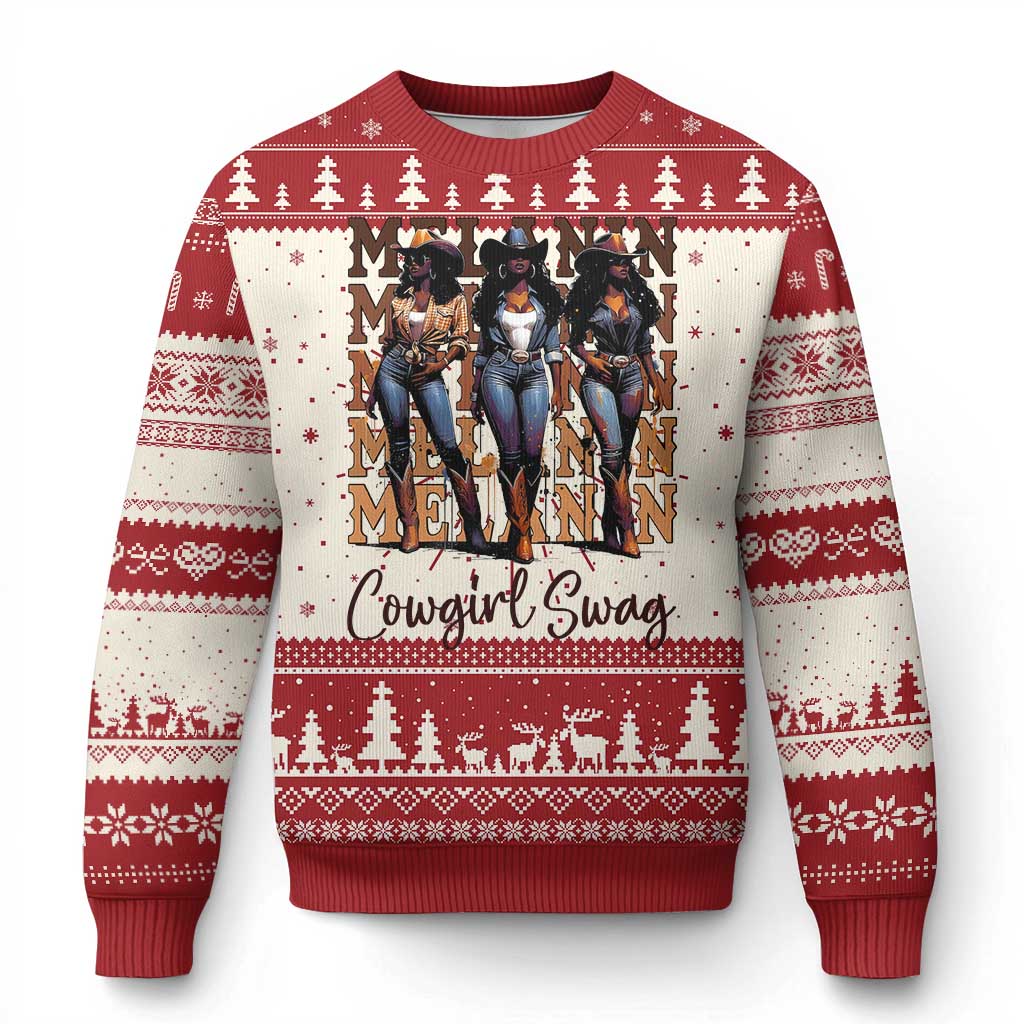 Melanin Cowgirl Swag Knit Sweatshirt African American Cowgirls Black History Pride TS02 Red Print Your Wear