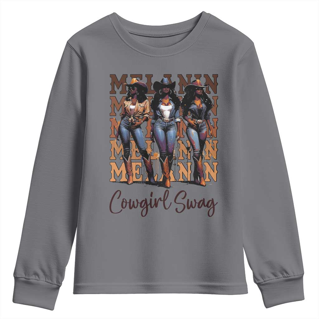 Melanin Cowgirl Swag Youth Sweatshirt African American Cowgirls Black History Pride TS02 Charcoal Print Your Wear