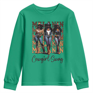 Melanin Cowgirl Swag Youth Sweatshirt African American Cowgirls Black History Pride TS02 Irish Green Print Your Wear