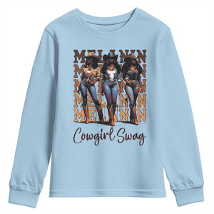 Melanin Cowgirl Swag Youth Sweatshirt African American Cowgirls Black History Pride TS02 Light Blue Print Your Wear