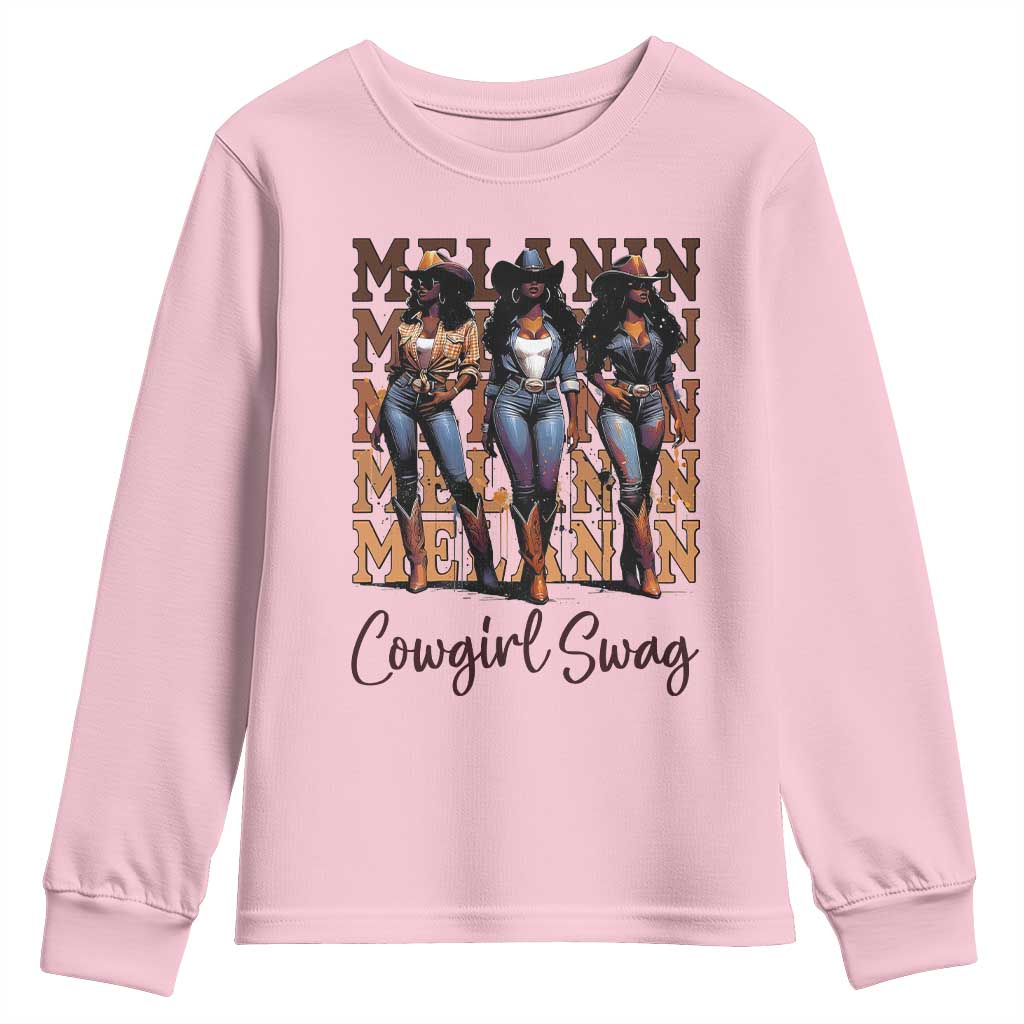 Melanin Cowgirl Swag Youth Sweatshirt African American Cowgirls Black History Pride TS02 Light Pink Print Your Wear