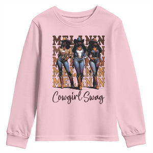 Melanin Cowgirl Swag Youth Sweatshirt African American Cowgirls Black History Pride TS02 Light Pink Print Your Wear
