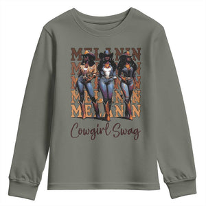 Melanin Cowgirl Swag Youth Sweatshirt African American Cowgirls Black History Pride TS02 Military Green Print Your Wear