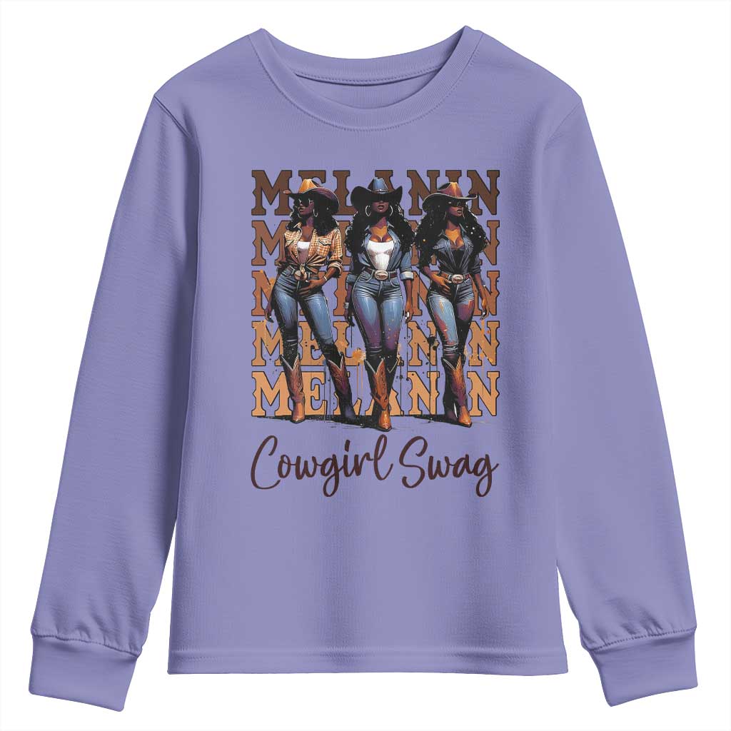 Melanin Cowgirl Swag Youth Sweatshirt African American Cowgirls Black History Pride TS02 Violet Print Your Wear