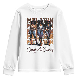 Melanin Cowgirl Swag Youth Sweatshirt African American Cowgirls Black History Pride TS02 White Print Your Wear