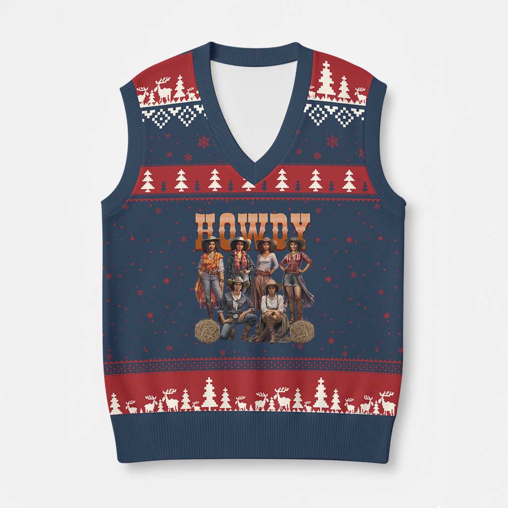 Howdy Melanin Cowgirl V-Neck Knit Sweater Vest Black History Western Rodeo Texas TS02 Navy Red Print Your Wear