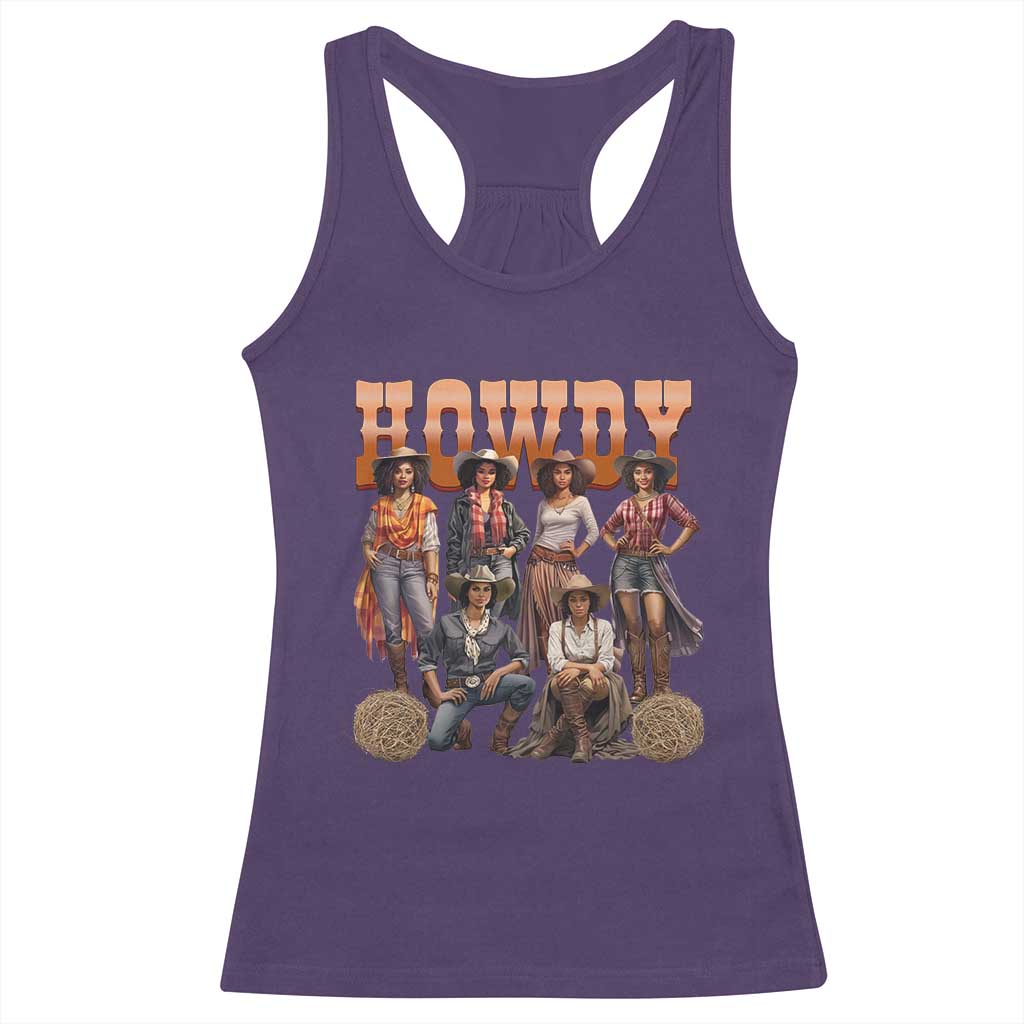 Howdy Melanin Cowgirl Racerback Tank Top Black History Western Rodeo Texas TS02 Purple Print Your Wear
