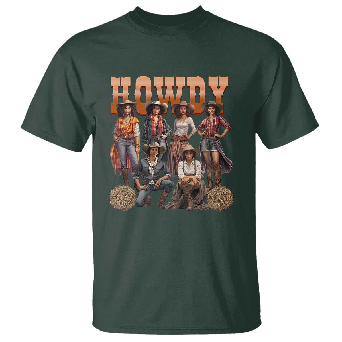 Howdy Melanin Cowgirl T Shirt Black History Western Rodeo Texas TS02 Dark Forest Green Print Your Wear
