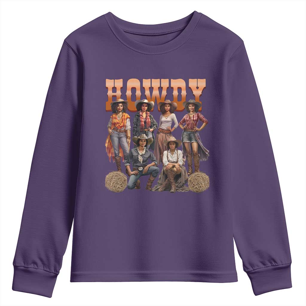 Howdy Melanin Cowgirl Youth Sweatshirt Black History Western Rodeo Texas TS02 Purple Print Your Wear