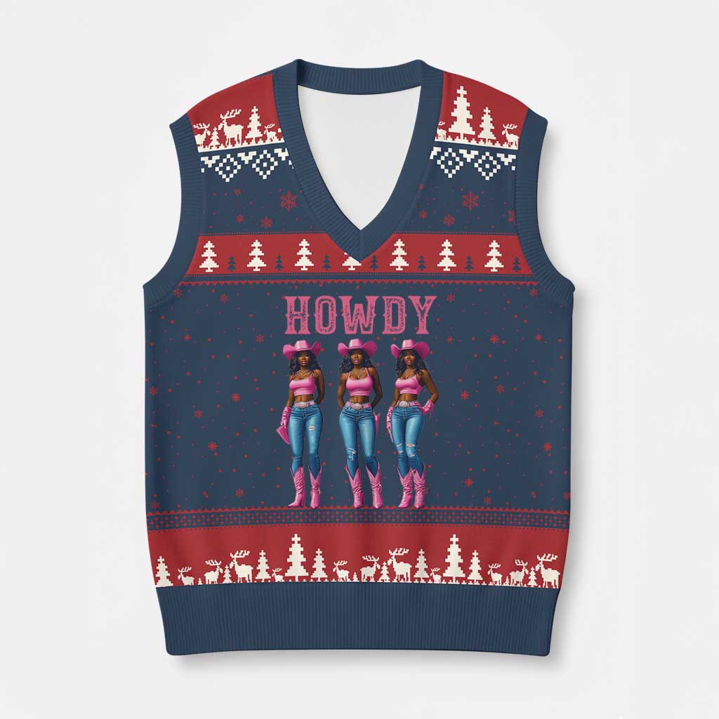 Howdy Melanin Cowgirl V-Neck Knit Sweater Vest Howdy Melanin Black Women Western Rodeo Black Cowgirls TS02 Navy Red Print Your Wear