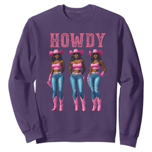 Howdy Melanin Cowgirl Sweatshirt Howdy Melanin Black Women Western Rodeo Black Cowgirls TS02 Purple Print Your Wear