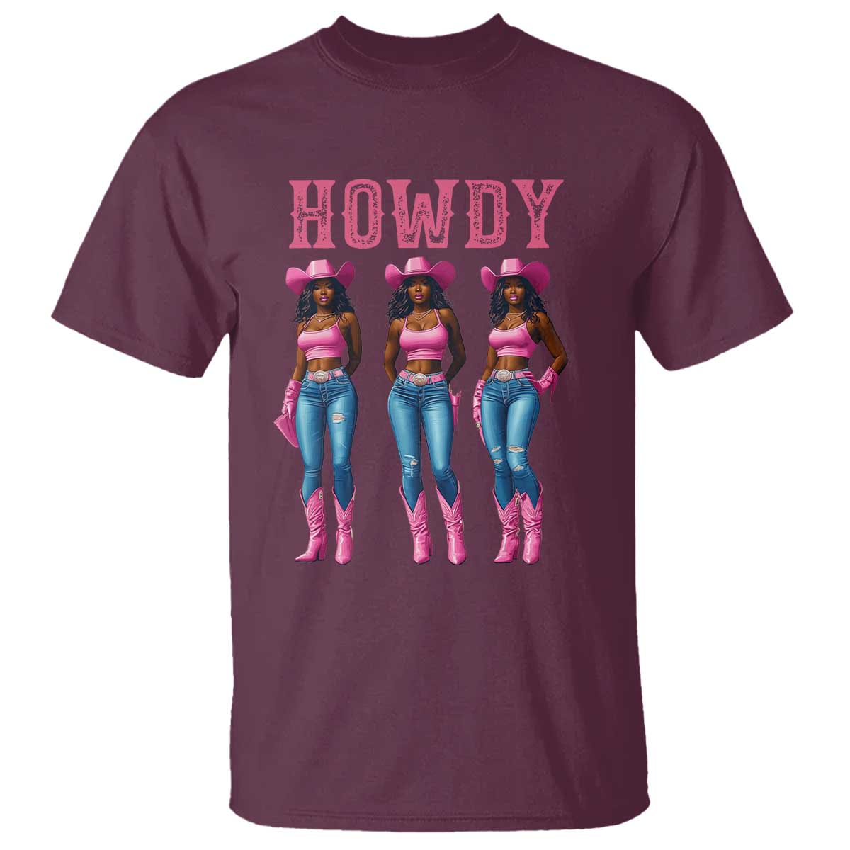 Howdy Melanin Cowgirl T Shirt Howdy Melanin Black Women Western Rodeo Black Cowgirls TS02 Maroon Print Your Wear