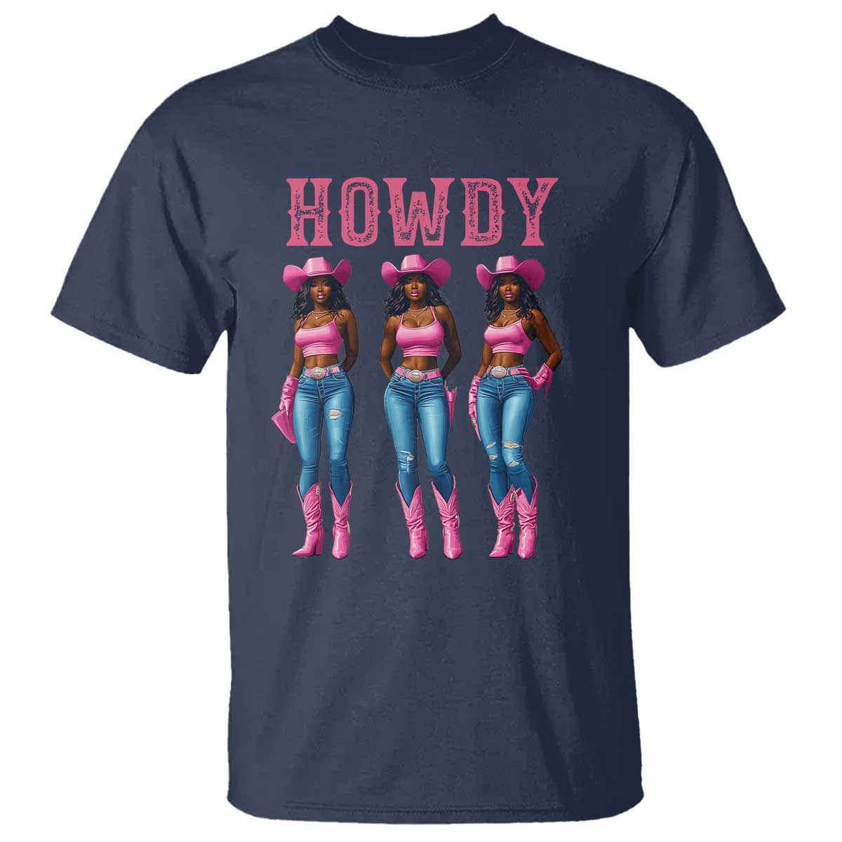 Howdy Melanin Cowgirl T Shirt Howdy Melanin Black Women Western Rodeo Black Cowgirls TS02 Navy Print Your Wear
