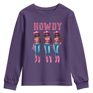 Howdy Melanin Cowgirl Youth Sweatshirt Howdy Melanin Black Women Western Rodeo Black Cowgirls TS02 Purple Print Your Wear