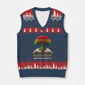 Black History Teacher V-Neck Knit Sweater Vest Honoring The Past Inspiring The Future Tree of Life TS02 Navy Red Print Your Wear