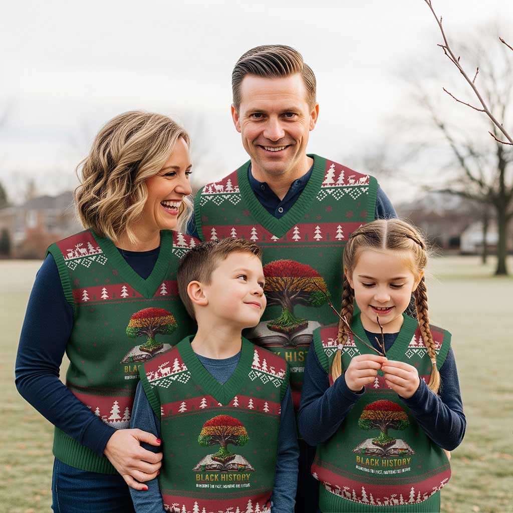 Black History Teacher V-Neck Knit Sweater Vest Honoring The Past Inspiring The Future Tree of Life TS02 Red Green Print Your Wear