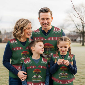 Black History Teacher V-Neck Knit Sweater Vest Honoring The Past Inspiring The Future Tree of Life TS02 Red Green Print Your Wear