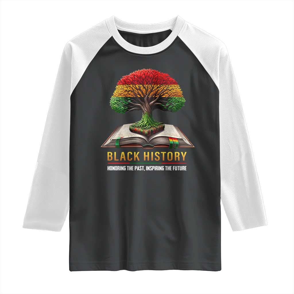 Black History Teacher Raglan Shirt Proud Black Culture Tree of Life TS02 Black White Print Your Wear