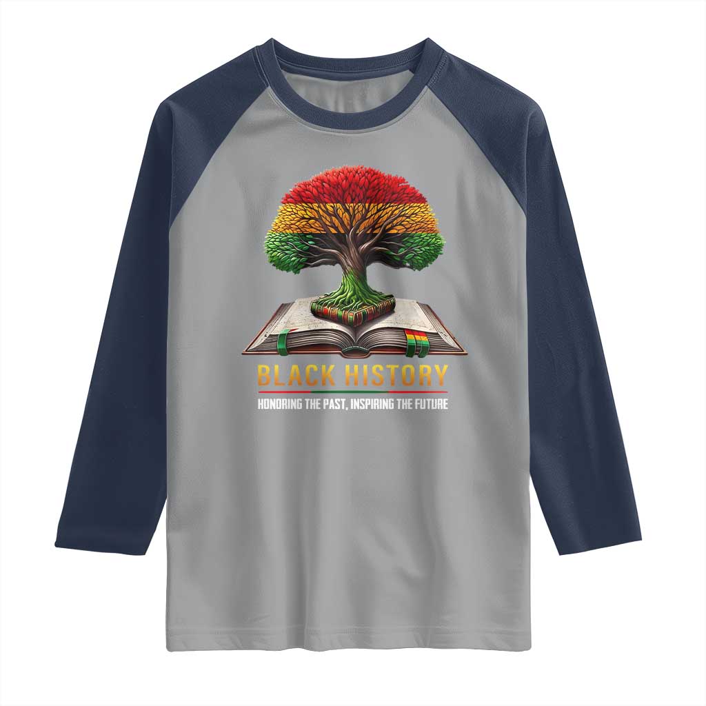 Black History Teacher Raglan Shirt Proud Black Culture Tree of Life TS02 Sport Gray Navy Print Your Wear