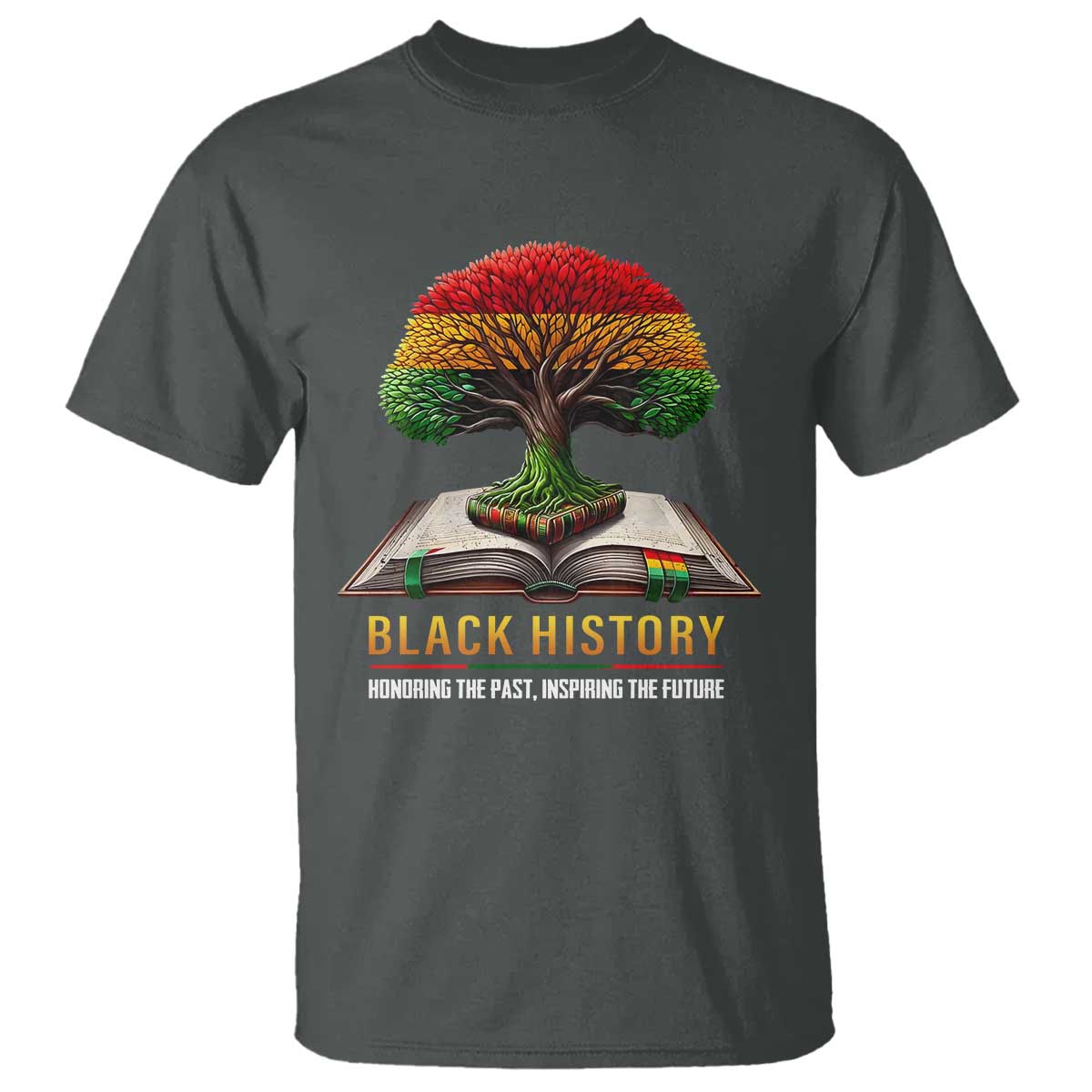Black History Teacher T Shirt Honoring The Past Inspiring The Future Tree of Life TS02 Dark Heather Print Your Wear