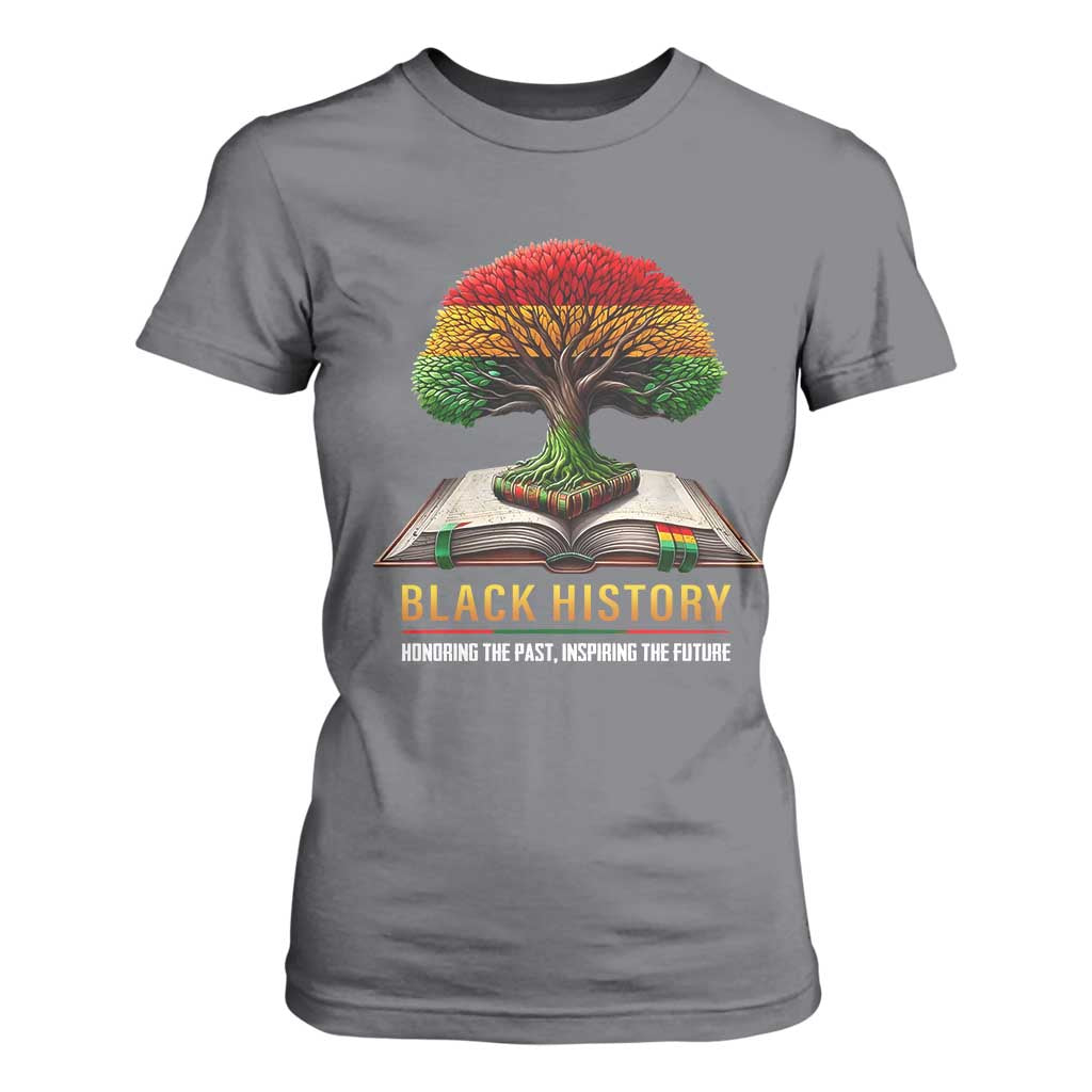 Black History Teacher T Shirt For Women Honoring The Past Inspiring The Future Tree of Life TS02 Charcoal Print Your Wear