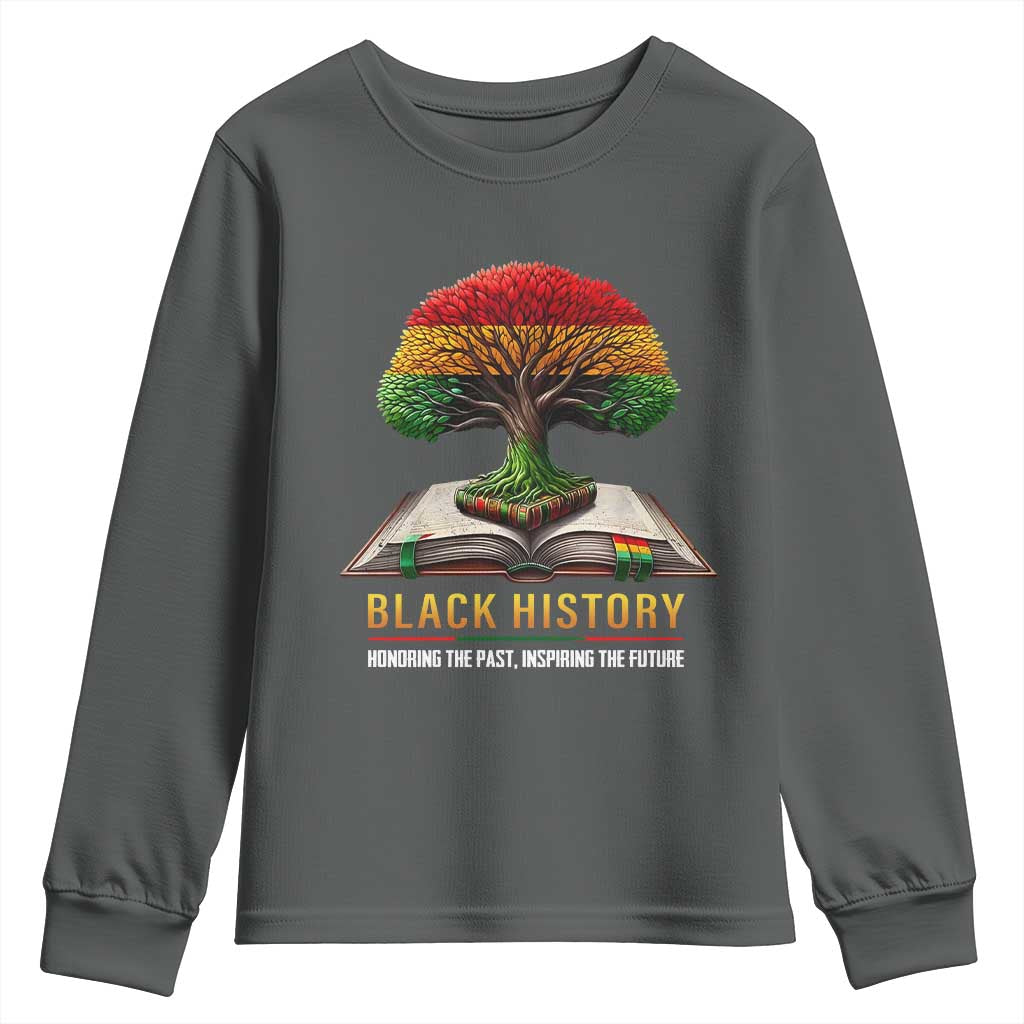 Black History Teacher Youth Sweatshirt Honoring The Past Inspiring The Future Tree of Life TS02 Dark Heather Print Your Wear