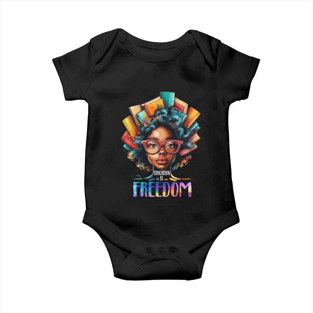 Black History Education Is Freedom Baby Onesie Black Teacher Books TS02 Black Print Your Wear