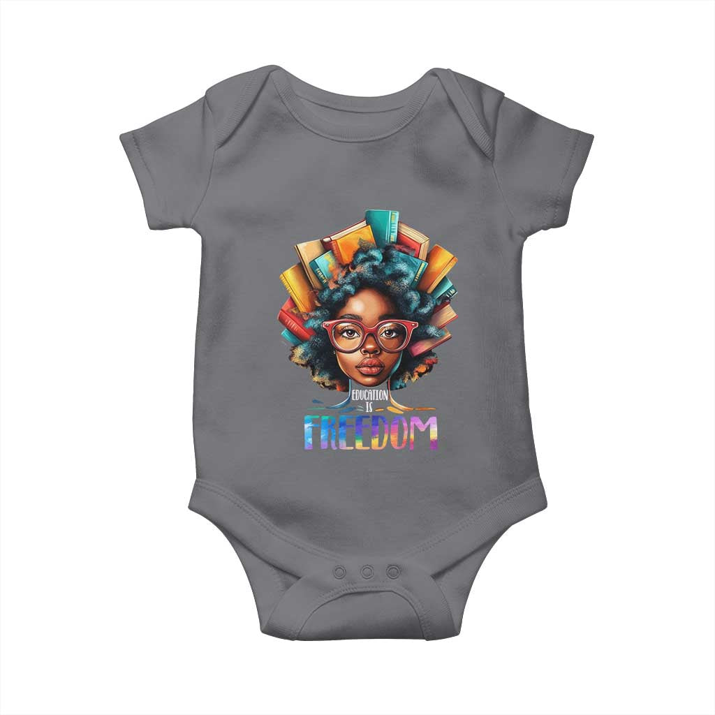 Black History Education Is Freedom Baby Onesie Black Teacher Books TS02 Charcoal Print Your Wear