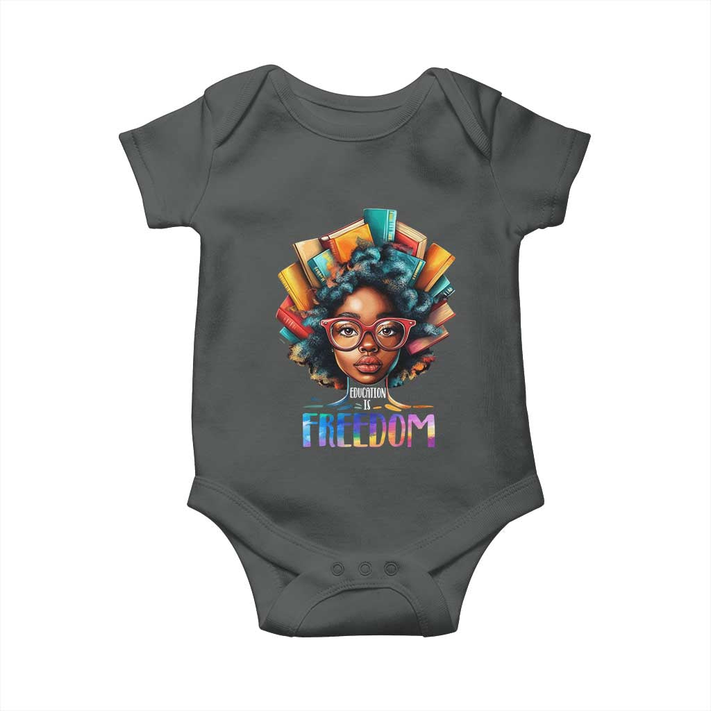 Black History Education Is Freedom Baby Onesie Black Teacher Books TS02 Dark Heather Print Your Wear