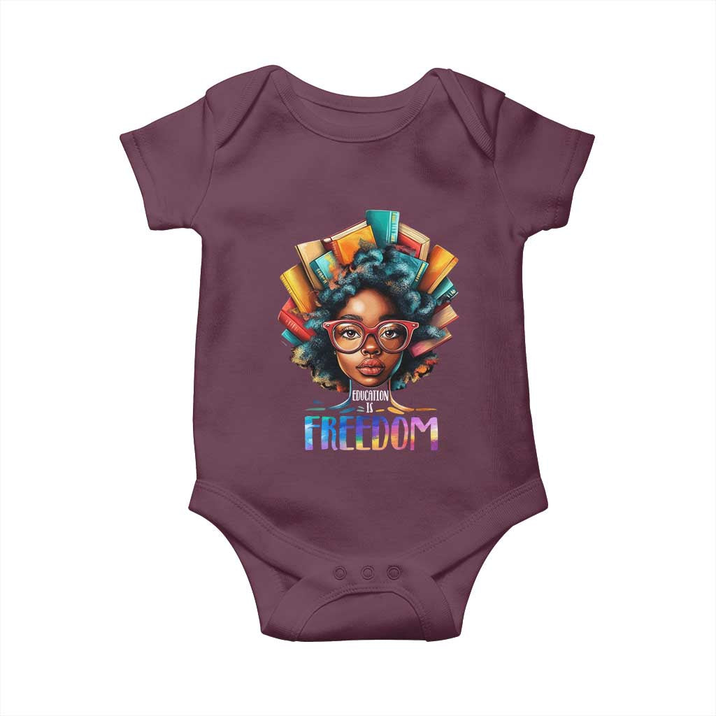 Black History Education Is Freedom Baby Onesie Black Teacher Books TS02 Maroon Print Your Wear