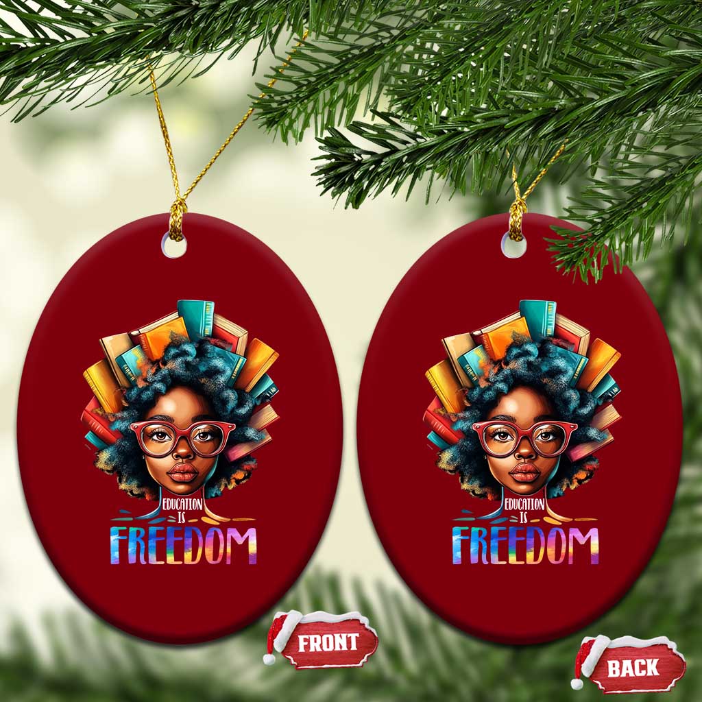 Black History Education Is Freedom Ceramic Ornament Black Teacher Books TS02 Print Your Wear