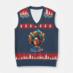 Black History Education Is Freedom V-Neck Knit Sweater Vest Black Teacher Books TS02 Navy Red Print Your Wear