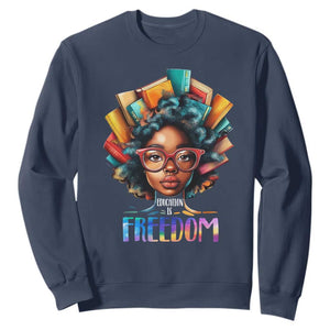 Black History Education Is Freedom Sweatshirt Black Teacher Books TS02 Navy Print Your Wear