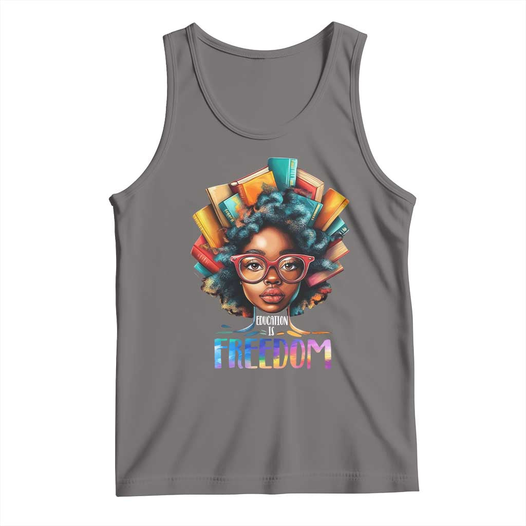 Black History Education Is Freedom Tank Top Black Teacher Books TS02 Deep Heather Print Your Wear