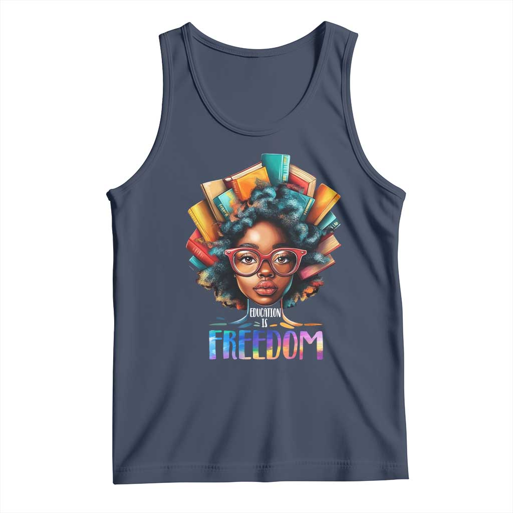Black History Education Is Freedom Tank Top Black Teacher Books TS02 Navy Print Your Wear