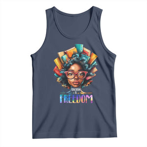 Black History Education Is Freedom Tank Top Black Teacher Books TS02 Navy Print Your Wear