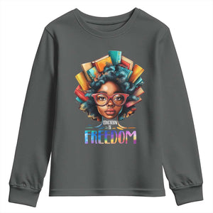 Black History Education Is Freedom Youth Sweatshirt Black Teacher Books TS02 Dark Heather Print Your Wear