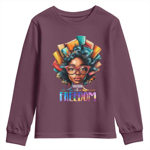Black History Education Is Freedom Youth Sweatshirt Black Teacher Books TS02 Maroon Print Your Wear