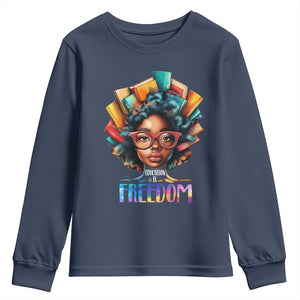 Black History Education Is Freedom Youth Sweatshirt Black Teacher Books TS02 Navy Print Your Wear